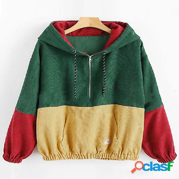 Hoodies de manga comprida com retalhos de cores