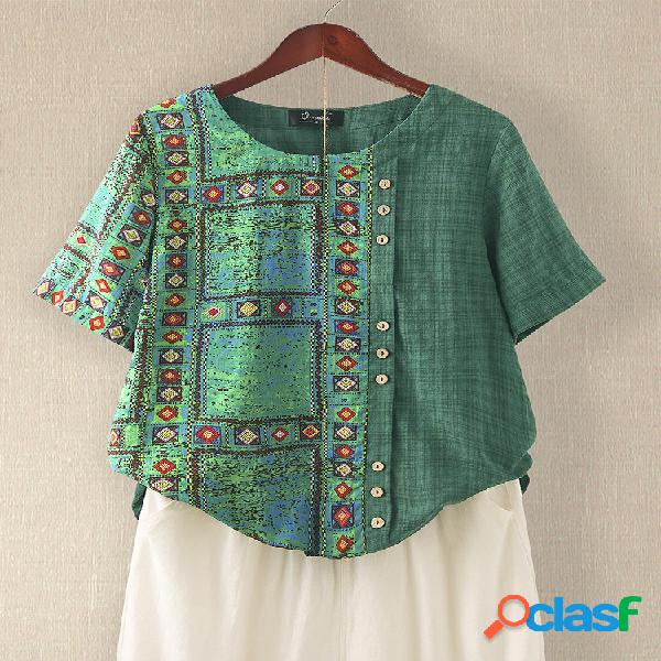 Imprimir Patchwork O-pescoço Plus Tamanho Camiseta