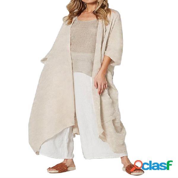 Kimono longo do cordão da cor sólida do vintage