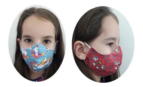 Kit 2 Máscaras Infantil Estampa Unicórnio Tecido Lavável
