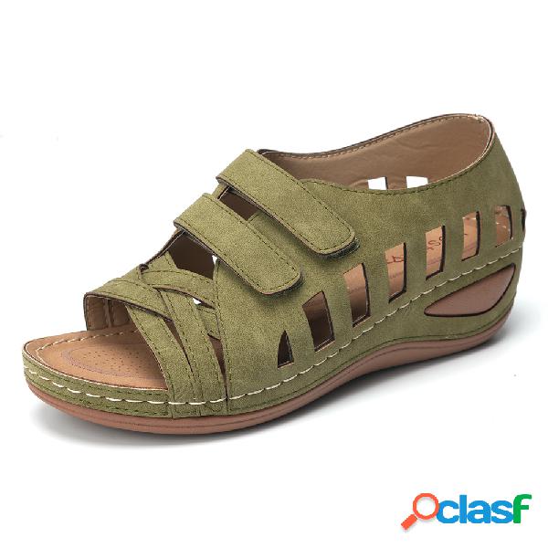 LOSTISY Peep Toe escavar sandálias de cunhas casuais