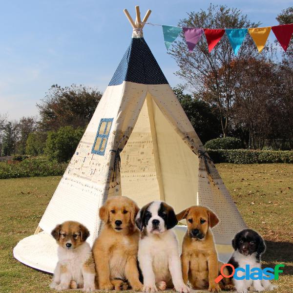 Large Kids Pet Teepee Canvas Play Tenda Tipi Bege ao ar