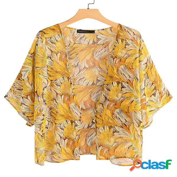Manga floral com estampa floral de primavera Plus Kimono de