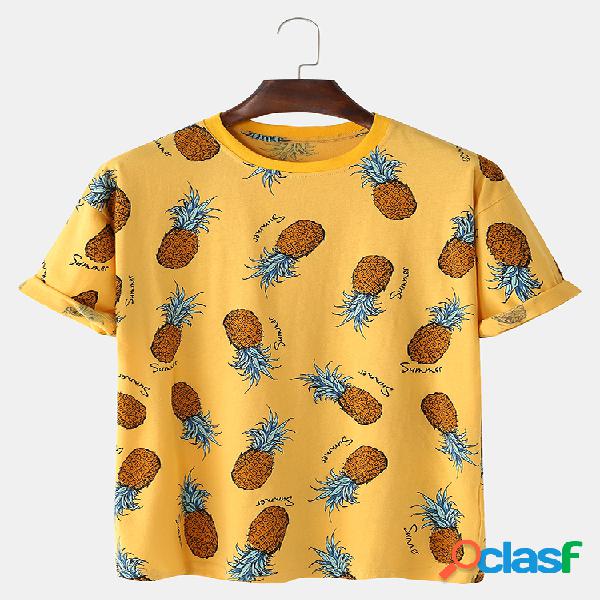 Men Cotton Abacaxi Print Casual Home T-Shirt