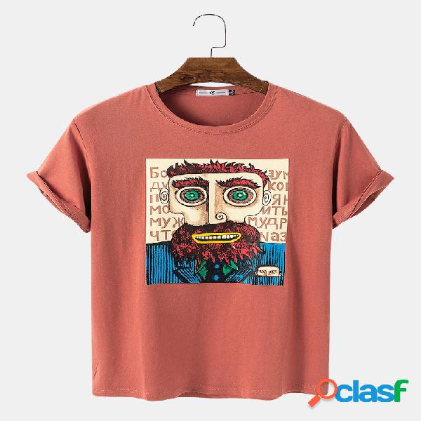 Men Cotton Cartoon Character Impresso Casual T-Shirt