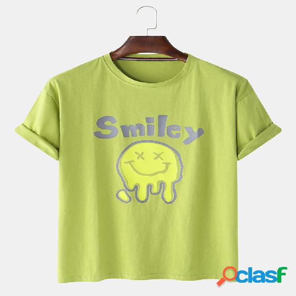 Men Cotton Smile Imprimir Casual Home T-Shirt