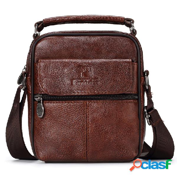Men Travel Couro Genuíno Messenger Bolsa Ombro Crossbody