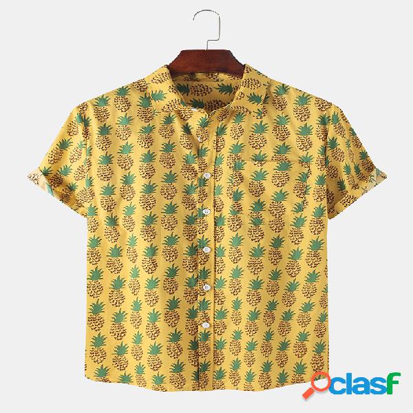 Mens 100% algodão abacaxi tropical impresso férias de