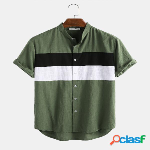 Mens 100% algodão leve respirável cor bloco patchwork