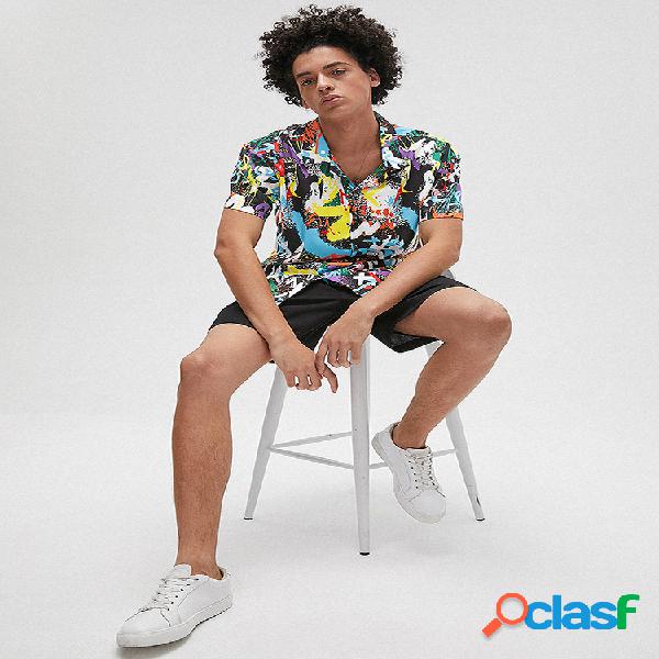 Mens Abstract Graffiti Casual Holiday Colar de lapela de