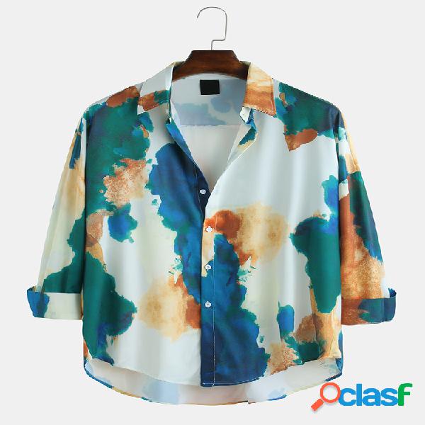 Mens Abstract Graffiti Impresso Casual respirável camisas