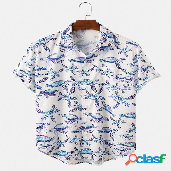 Mens Allover Sea Turtle Print Casual Camisas de grife de