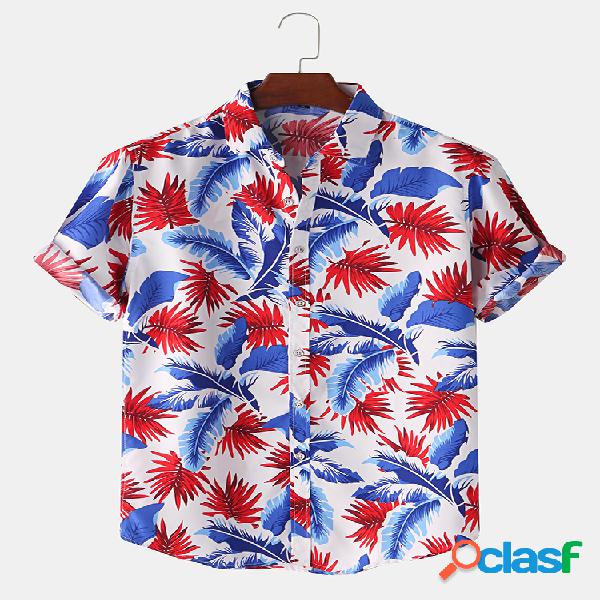 Mens Casual Colorful Folha Imprimir Allover Havaiano camisas