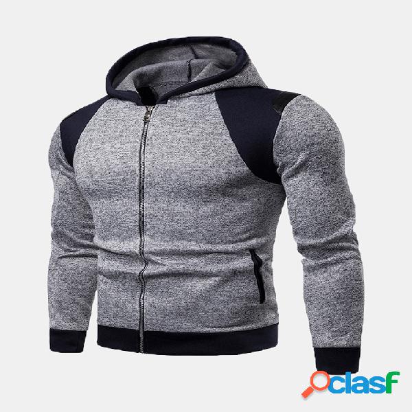 Mens Casual Costura Slim Sweatshirts Zipper Up Hoodies de