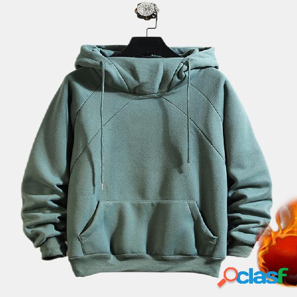 Mens Casual Thicken Solid Big Pocket Drawstring High Collar