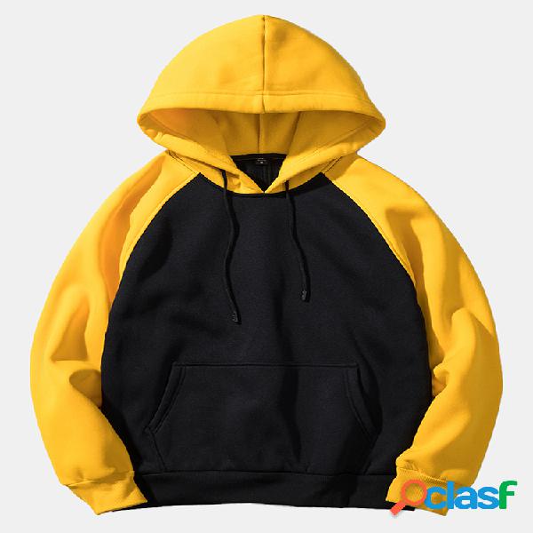 Mens Colorblock Pocket manga comprida Casual Loose