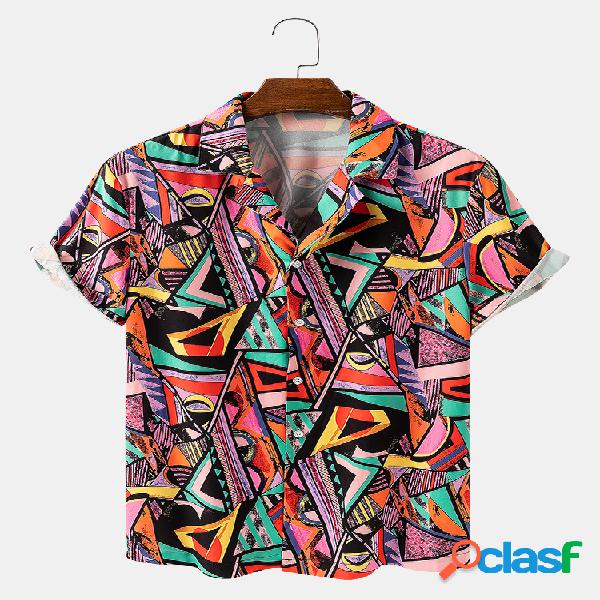 Mens Colorful Camisas de grife de manga curta impressas de