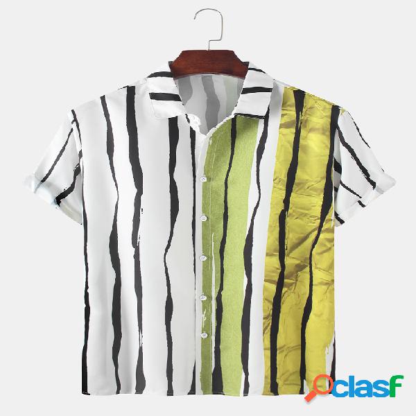 Mens Contrast Color Striped Printed Designer Camisas de