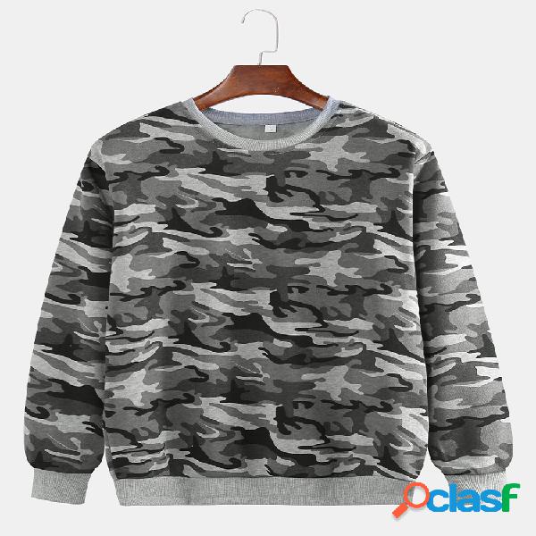 Mens Cool Camouflage Print O-pescoço Moletons