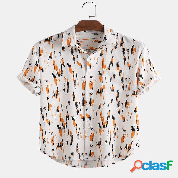 Mens Cool Graffiti Chest Pocket Camisas de manga curta