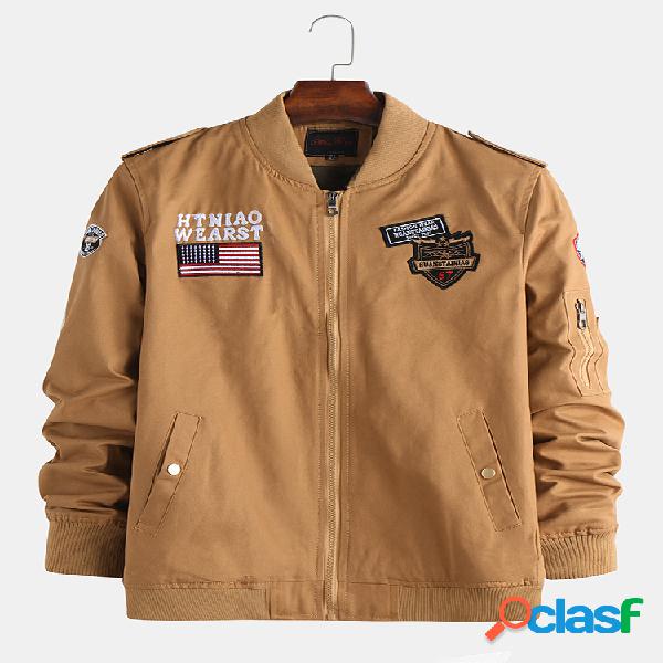 Mens Cool Style Algodão Vintage Solid Color Bomber Airforce