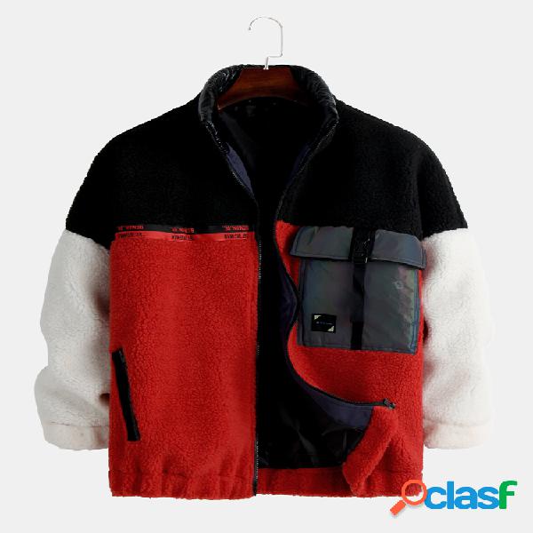 Mens Cool Style Contraste Cor Patchwork Big Pocket Polar