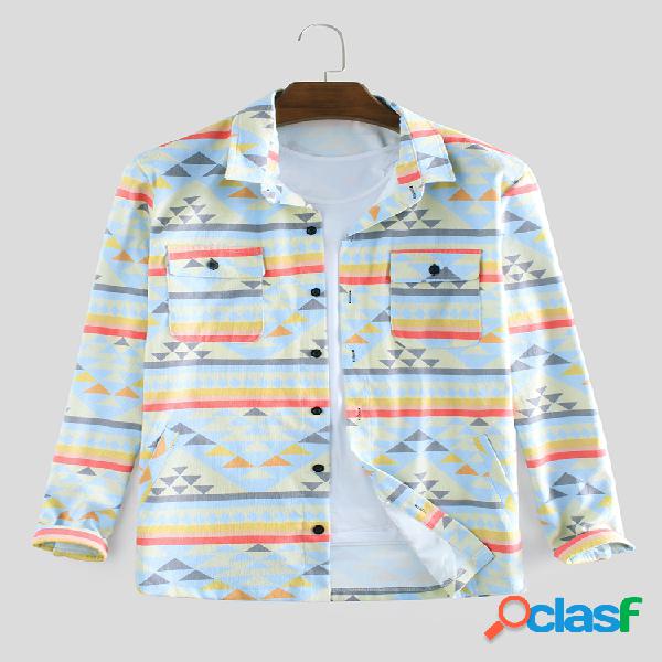 Mens Corduroy Colorful Abstract Padrão Bolsos duplos de