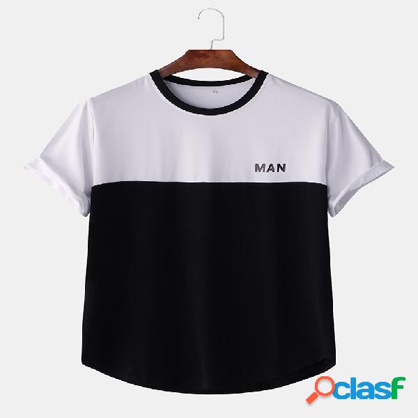 Mens Cotton Back & White Color Block Patchwork Tee Camiseta