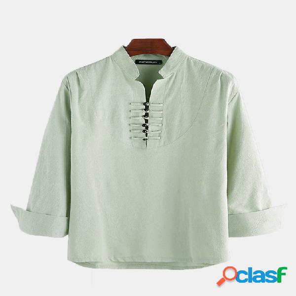 Mens Cotton Linen Ethnic Oriental Stand Collar Manga