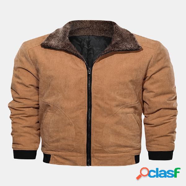 Mens Cotton Thicken Solid Color Plush Borg Collar Casacos