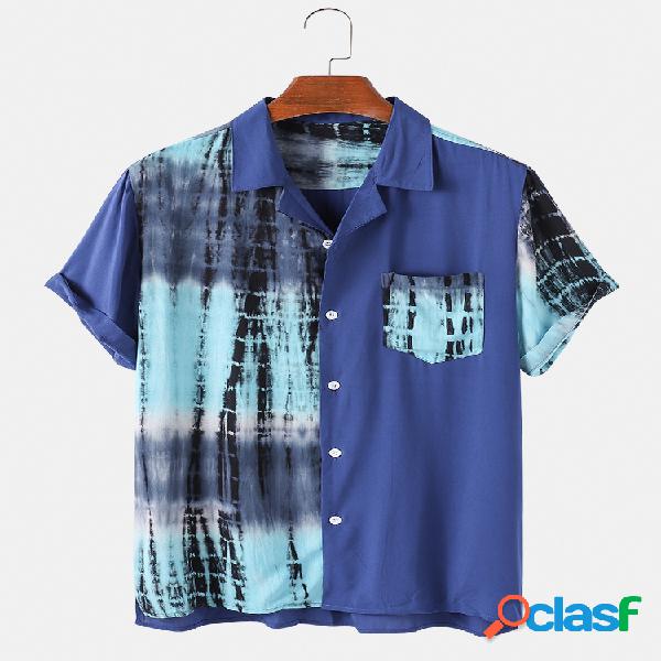 Mens Design Tie Dye Patchwork Casual Holiday Pocket Shirts