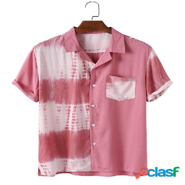 Mens Designer Tie Dye Patchwork Light Casual Camisas