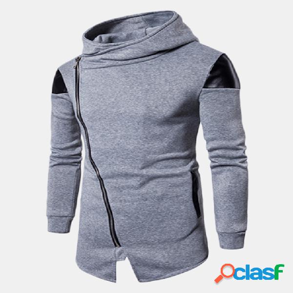 Mens Elegante Side Zipper Design Patchwork Slim Fit Hoodies