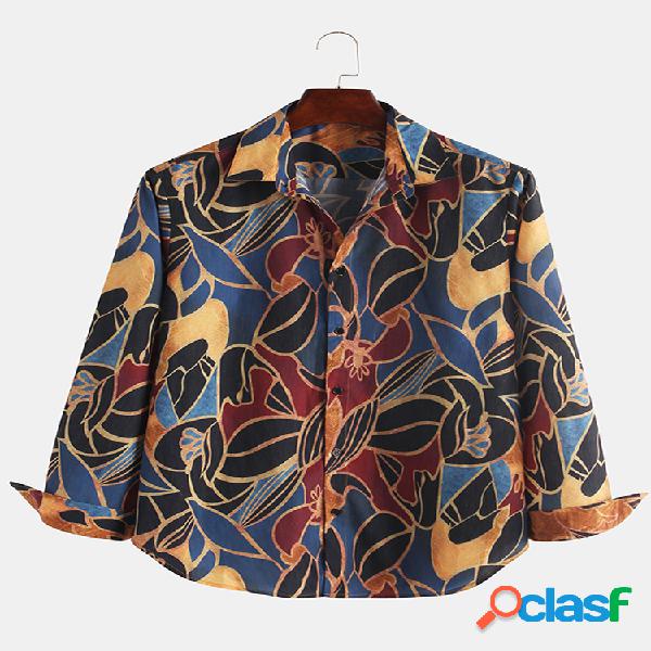 Mens Ethnic Style Colorful Impressão manga comprida