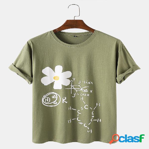 Mens Floral Formula Print Casual T-shirt em torno do