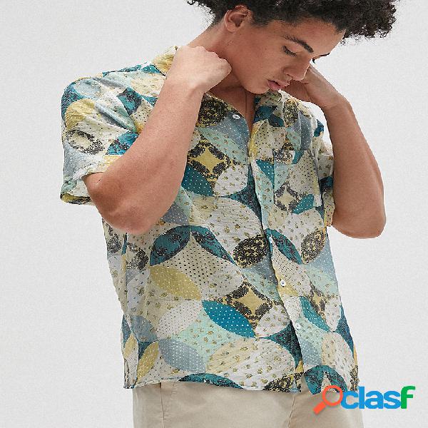 Mens Floral Impresso respirável manga curta camisas casuais