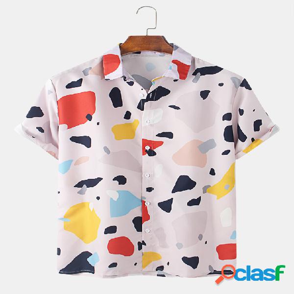 Mens Fun Irregular Color Block Colorful Impresso Camisas