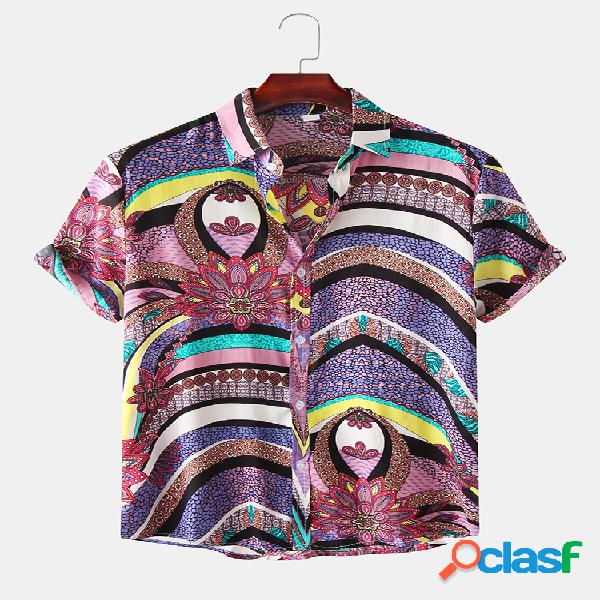 Mens Funny Abstract Graphic Print Turn Down Collar Camisas