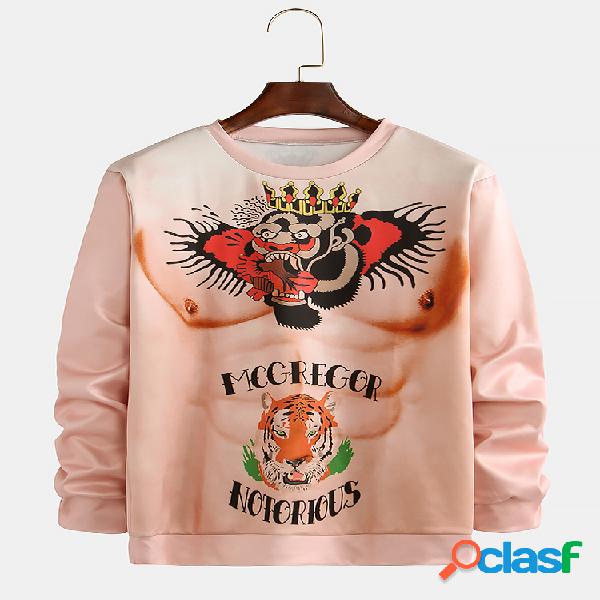 Mens Funny Christmas Printed Round Collar Manga comprida