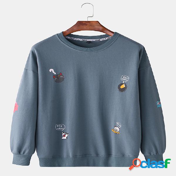Mens Letter Cartoon Animal Dyeing Fun Round Neck Casual