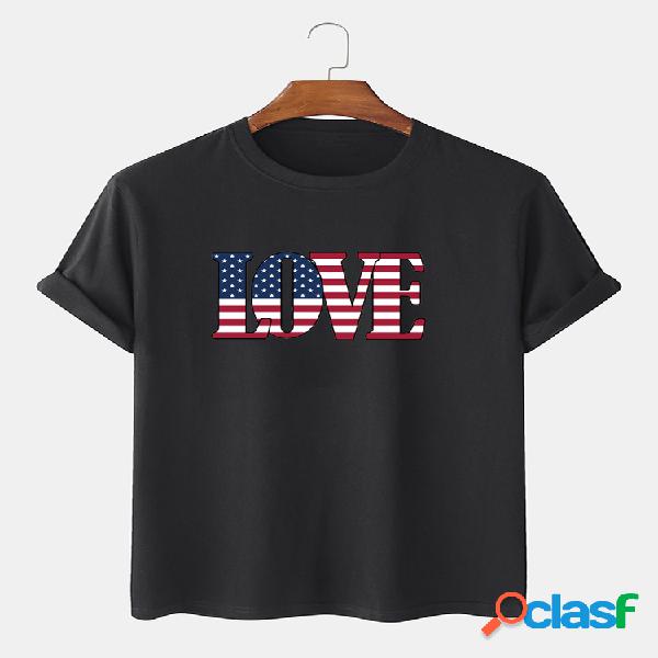 Mens Love America Padrão Camisetas de manga curta 100%