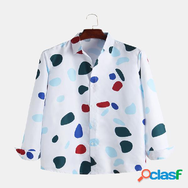 Mens Multi Color Spots Impresso Turn Down Collar Camisas de