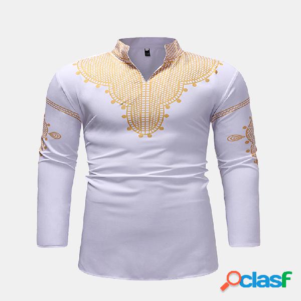 Mens National Style Printing Mid Long Loose Fit Manga