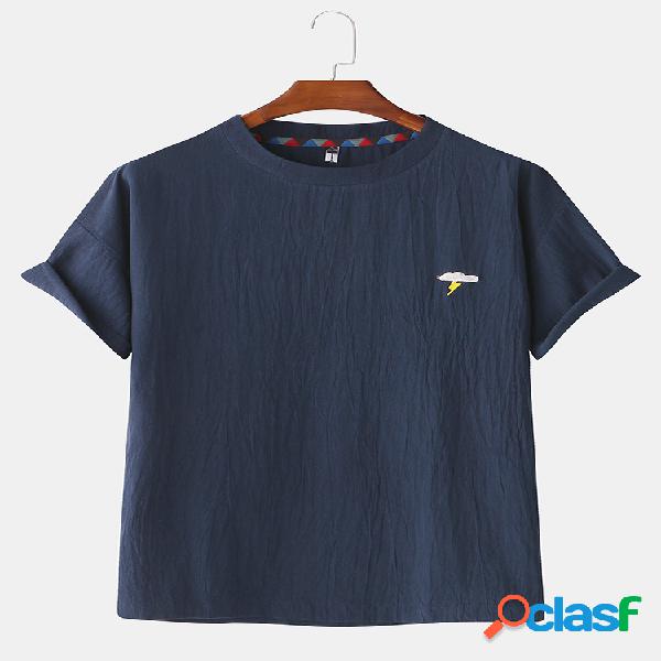 Mens Plain Algodão Cor sólida Little Cloud Embroidery