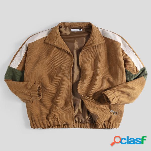 Mens Plain Patchwork Veludo de algodão Contraste Zipper