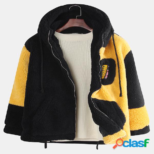 Mens Plain Polar Fleece Patchwork Contraste Cor Casacos