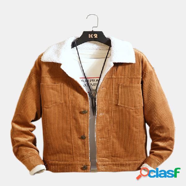 Mens Plain Veludo de algodão espessado Patchwork Casaco de