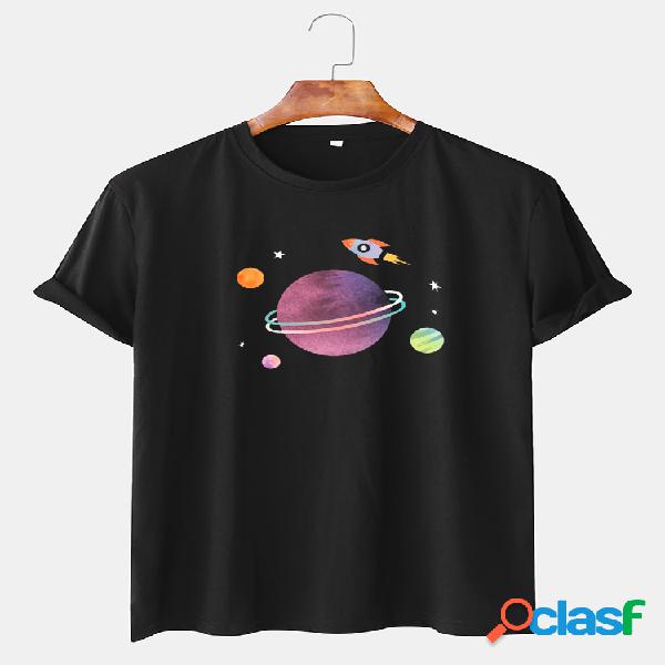 Mens Planet Padrão Camisetas de verão com mangas curtas e
