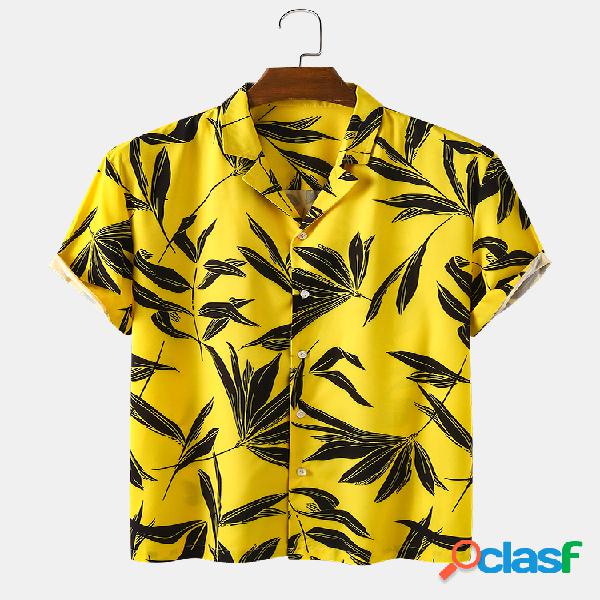 Mens Planta & Folha Impresso camisas de manga curta de