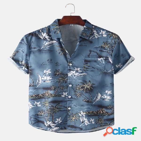 Mens Realistic Coco Impresso Holiday Style Pocket Camisas de